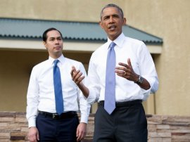 PHOTO: President Barack Obama, joined by Housing and Urban Development Secretary Julian Castro speaks outside a home in a housing development in Phoenix, on Jan. 8, 2015.